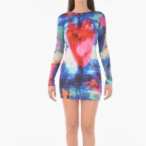 Just Cavalli Tie Dye Effect Bodycon Dress with Long Sleeve XS